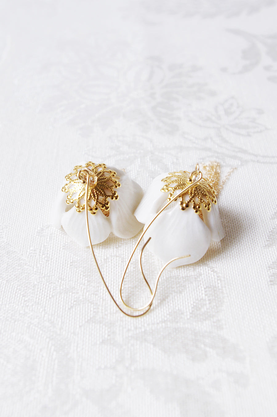 Porcelain Snowdrop Flower Tassel Earrings