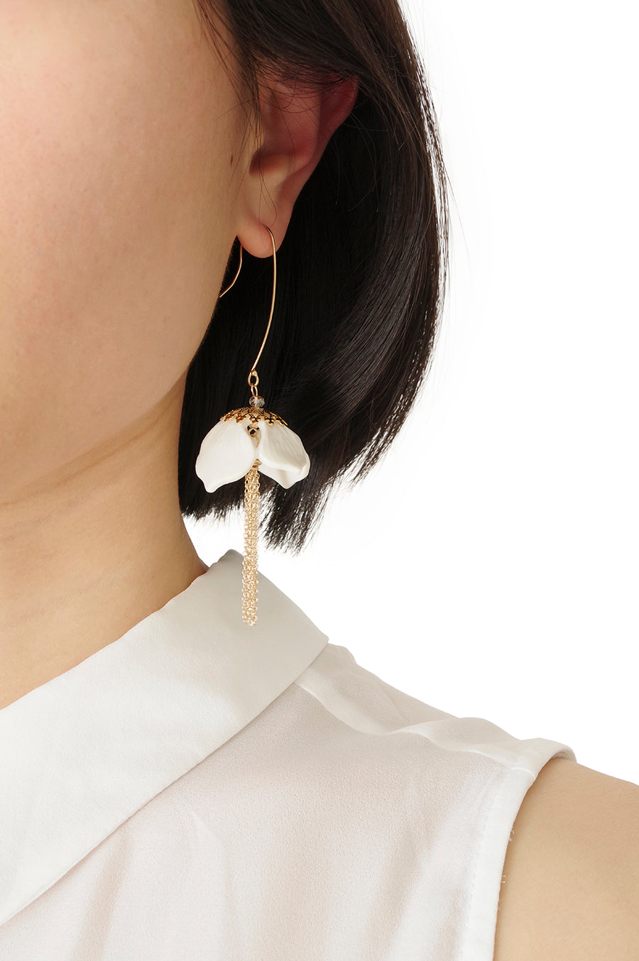 Porcelain Snowdrop Flower Tassel Earrings