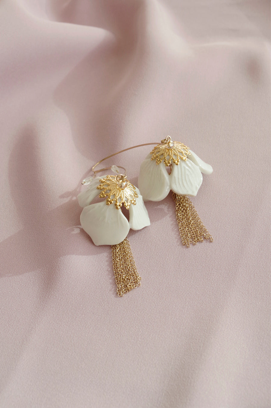 Porcelain Snowdrop Flower Tassel Earrings