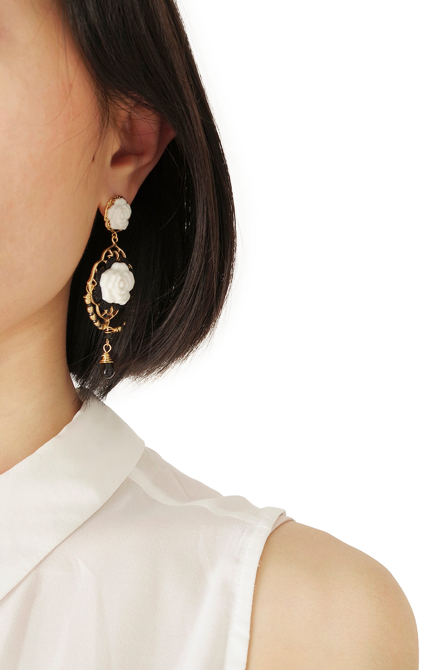 Classic Baroque Porcelain Rose Statement Earrings
