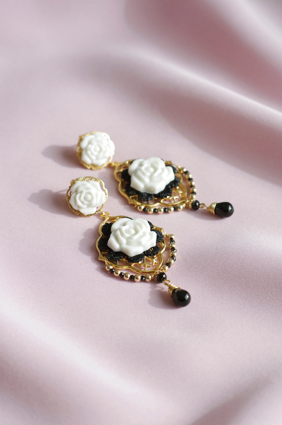 Classic Baroque Porcelain Rose Statement Earrings