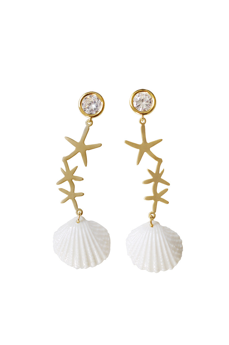 Crystal Star Porcelain Seashell Earrings