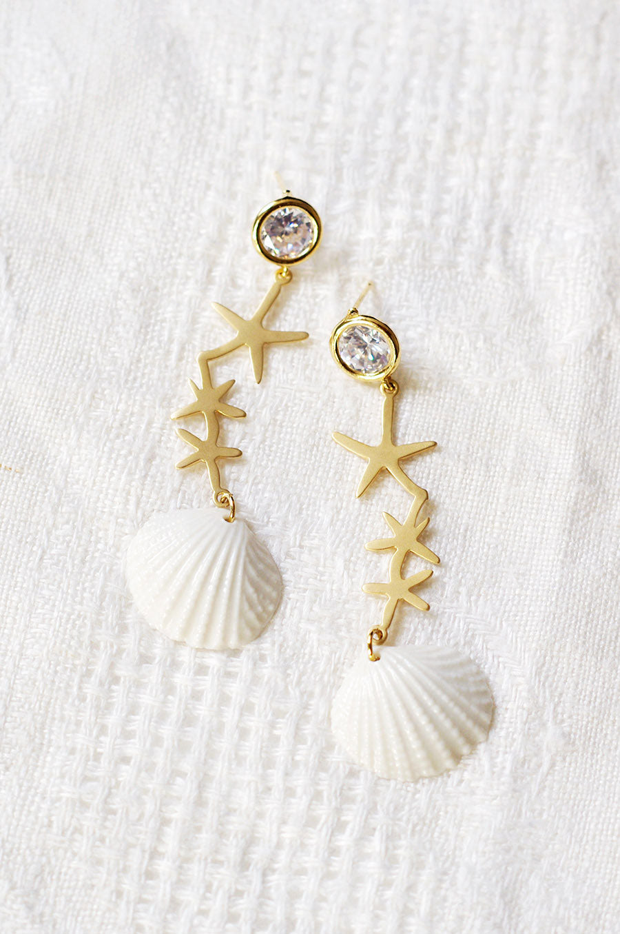 Crystal Star Porcelain Seashell Earrings
