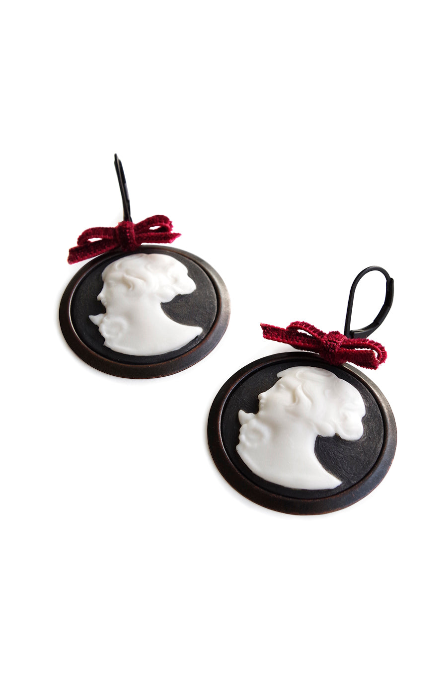 Dark Romance Goddess Round Porcelain Cameo Earrings