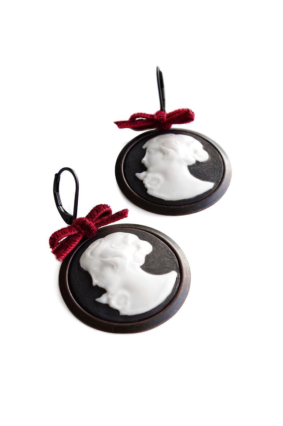 Dark Romance Goddess Round Porcelain Cameo Earrings