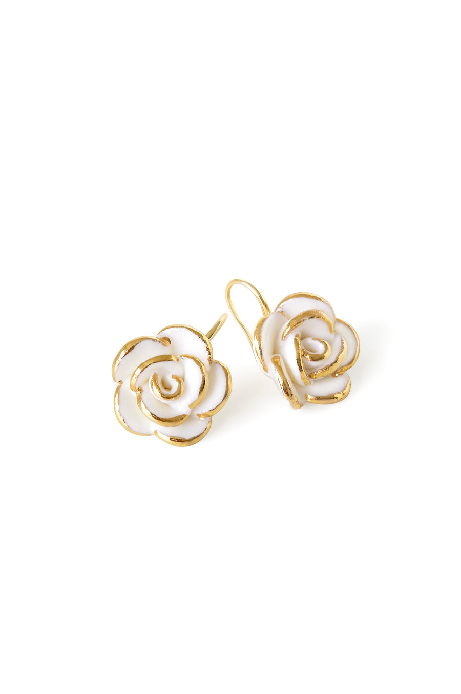 Golden White Cloud Rose Hook Earrings