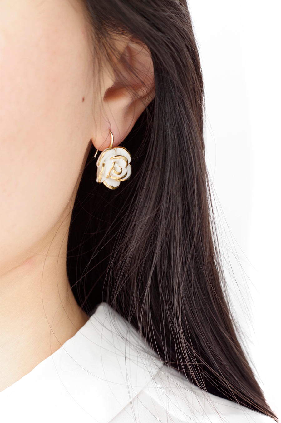 Golden White Cloud Rose Hook Earrings – SOMEFANCYNAME