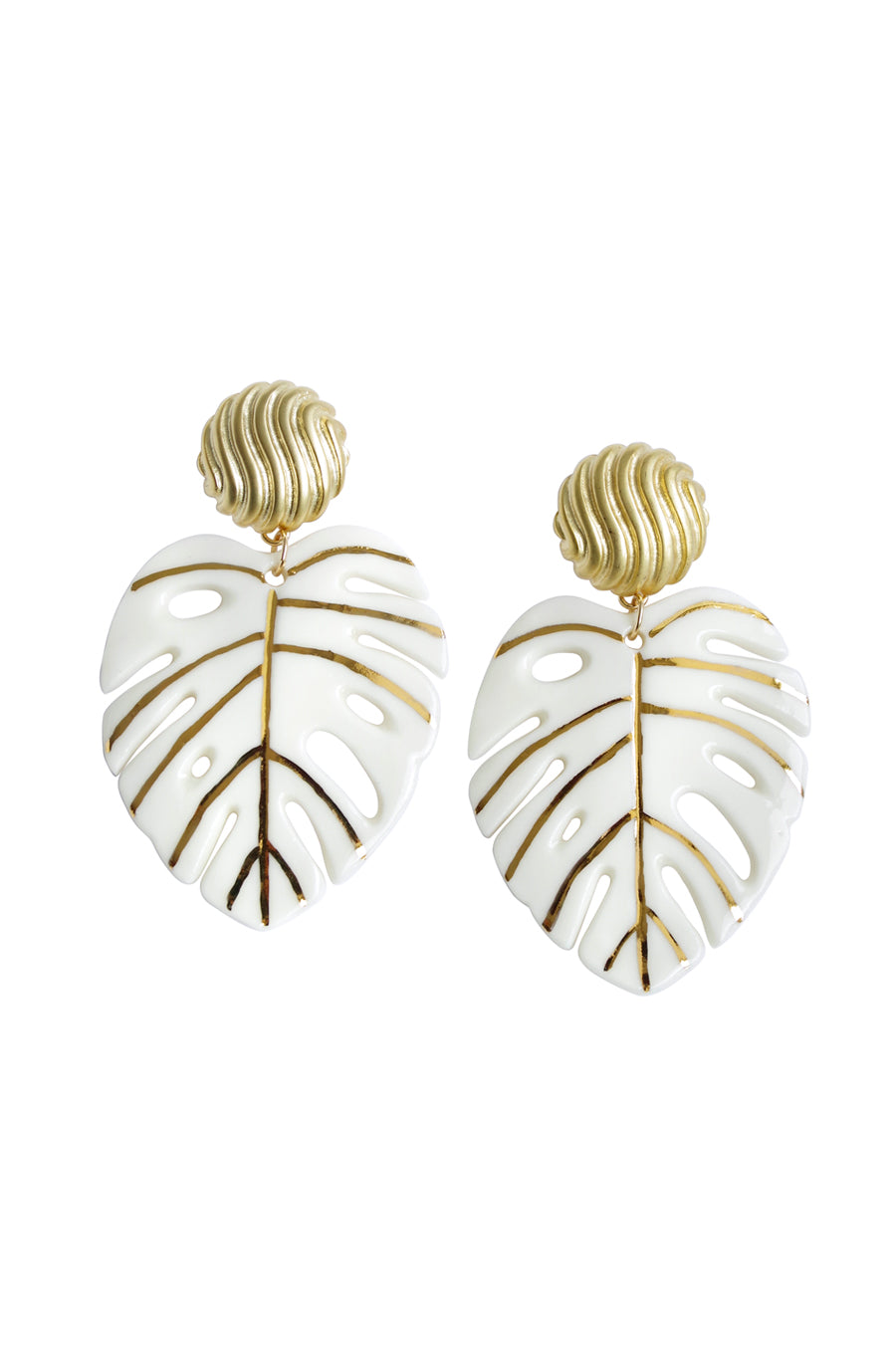 Golden Monstera Leaf Statement Earrings
