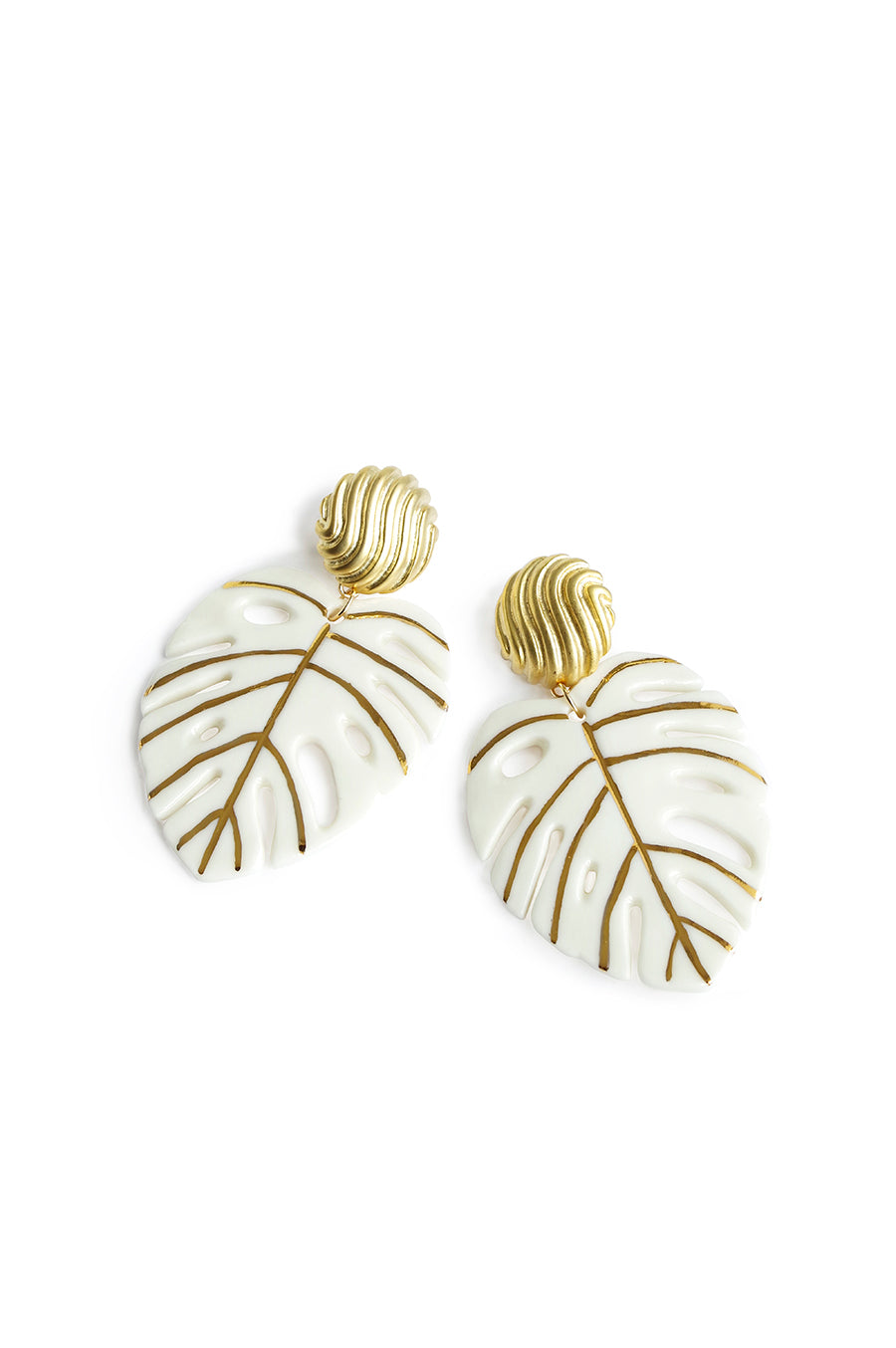 Golden Monstera Leaf Statement Earrings