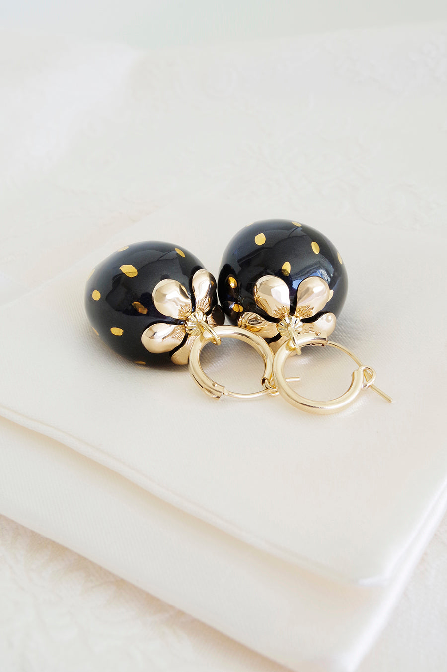 Golden Black Porcelain Strawberry Earrings