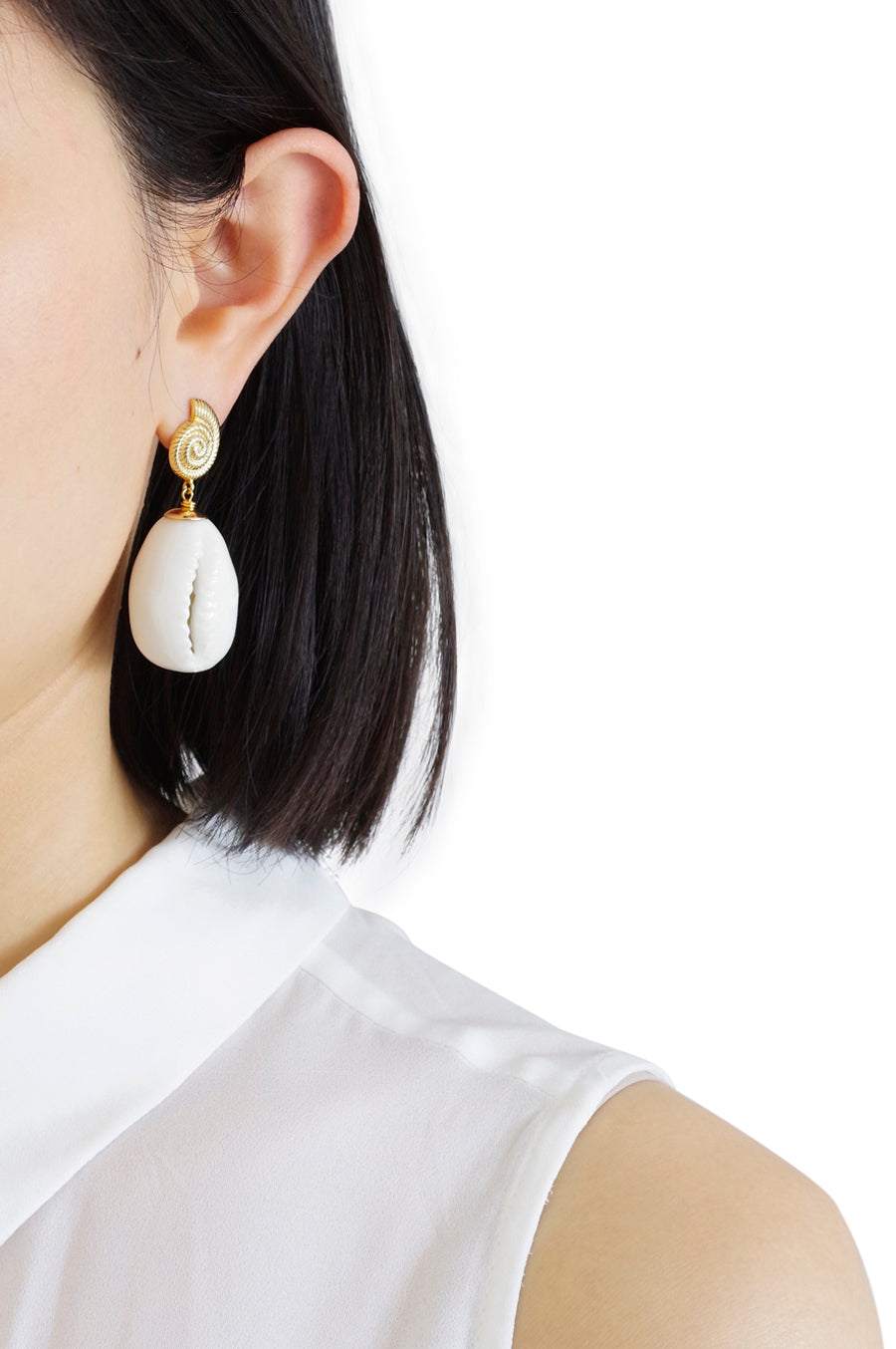 Porcelain Cowrie Shell Teardrop Earrings