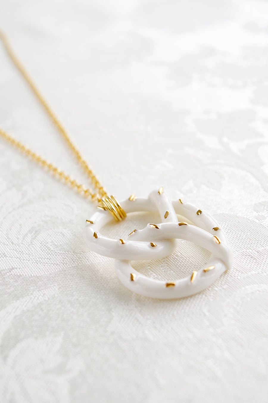 Golden Salted Porcelain Pretzel Pendant Necklace