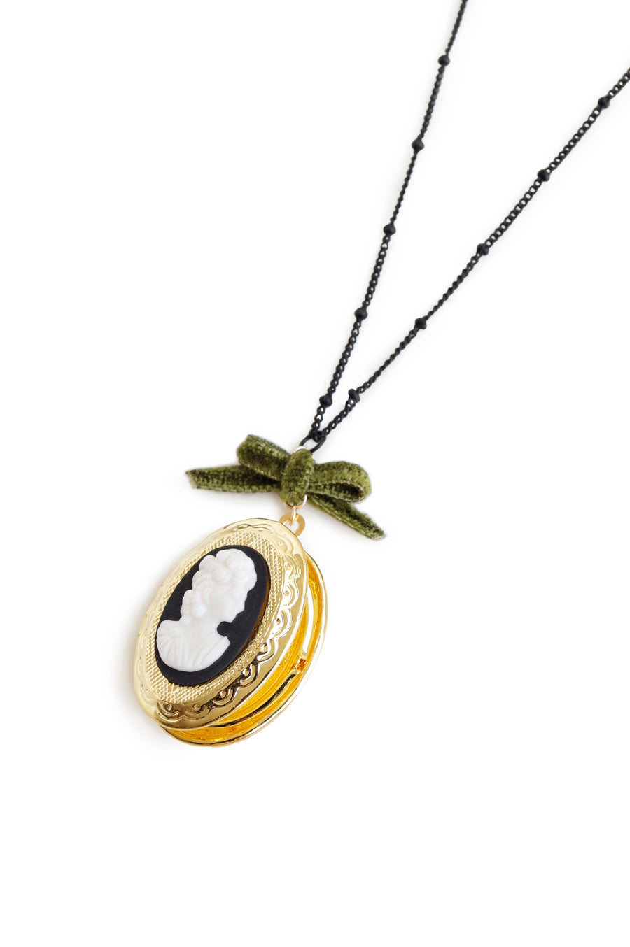 C. 1950 Vintage Painted Glass Cameo Locket Pendant Necklace with Amazonite  in 14kt Yellow Gold | Ross-Simons
