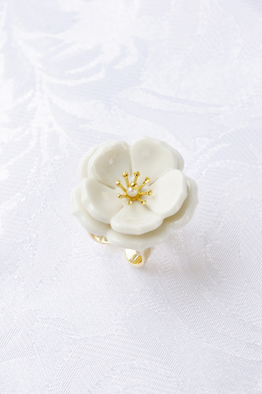Porcelain Plum Blossom Statement Ring