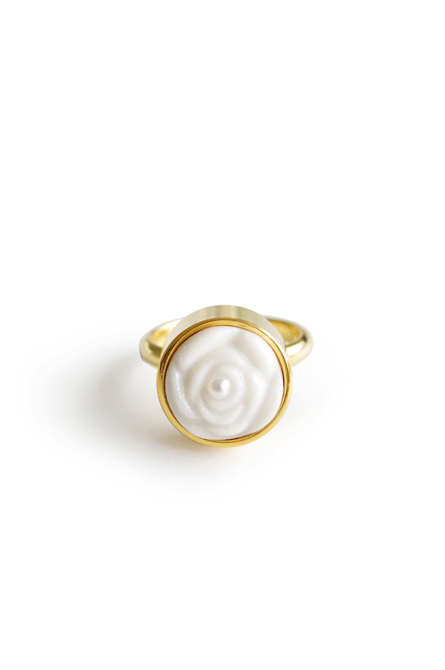 Porcelain Rose With Pearl Adjustable Ring