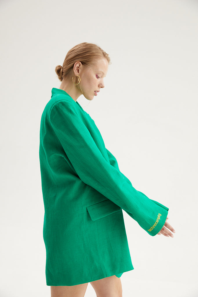 Oversized linen blazer Emerald -'Vacation KPI's' SS21