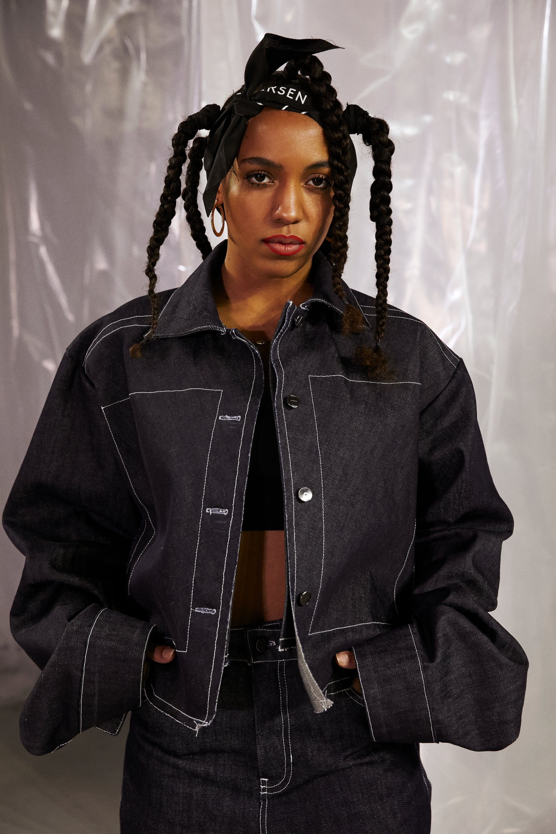 Kobayashi Cropped Denim Jacket Sleeve Sweat Capuche Veste Jean